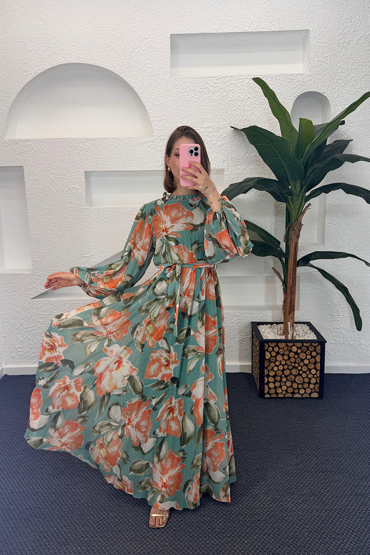 Mindy Hayal Desen Elbise Yeşil 3055-YESIL
