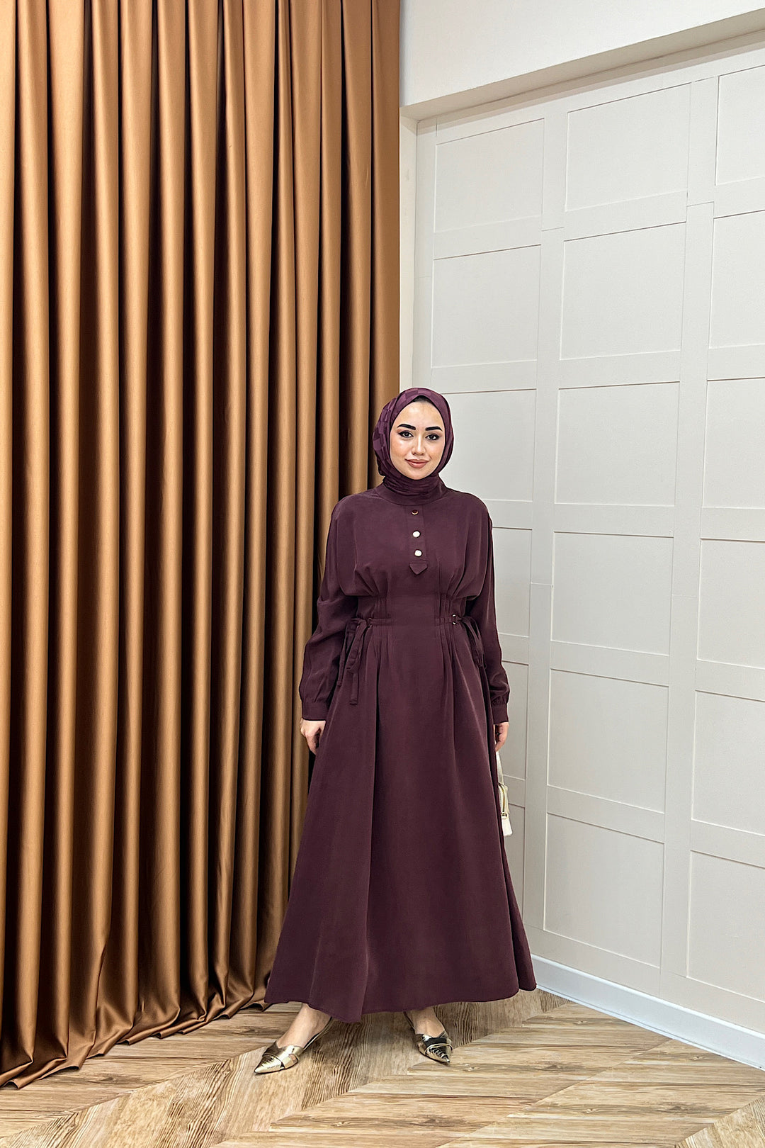 Maya Bel Detay Elbise Mürdüm 3034-MURDUM