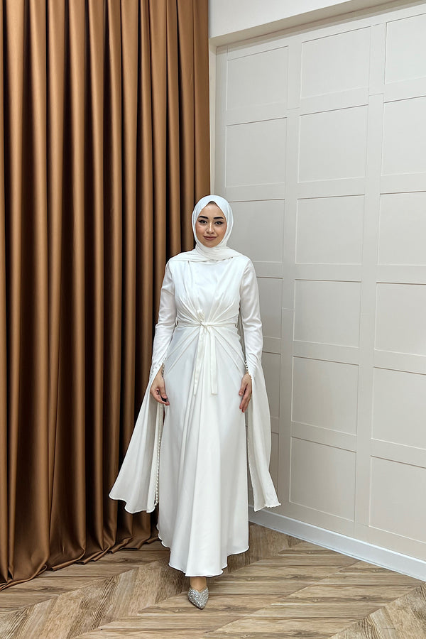 Lyon İnci Detay Abiye Beyaz 3079-BEYAZ