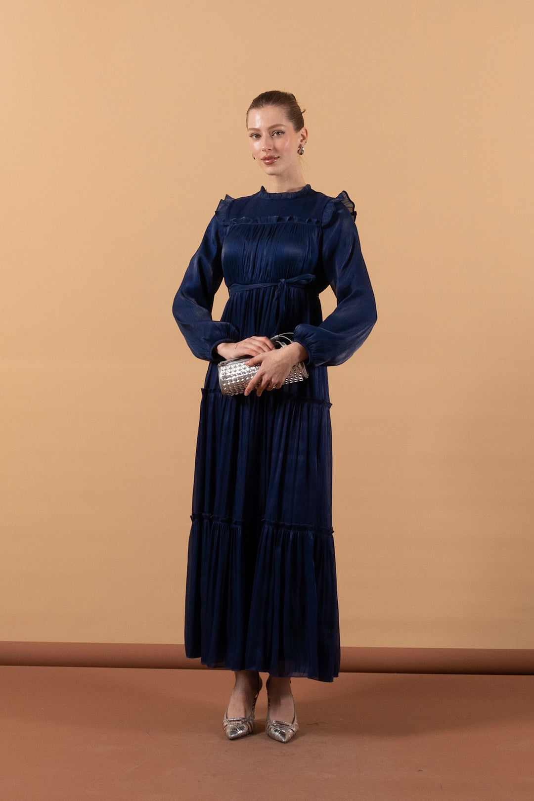 Robalı İpek Elbise Lacivert 3006-LACIVERT