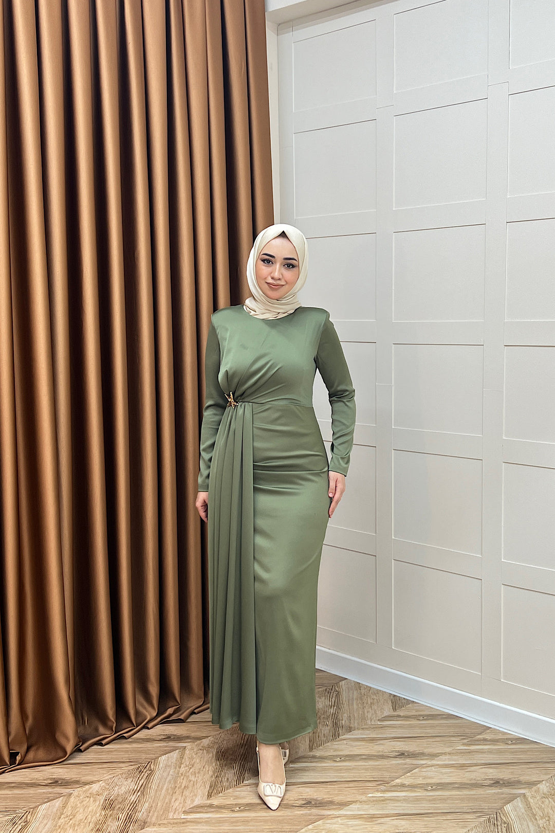 Hazel Saten Abiye Yeşil 3084-YESIL
