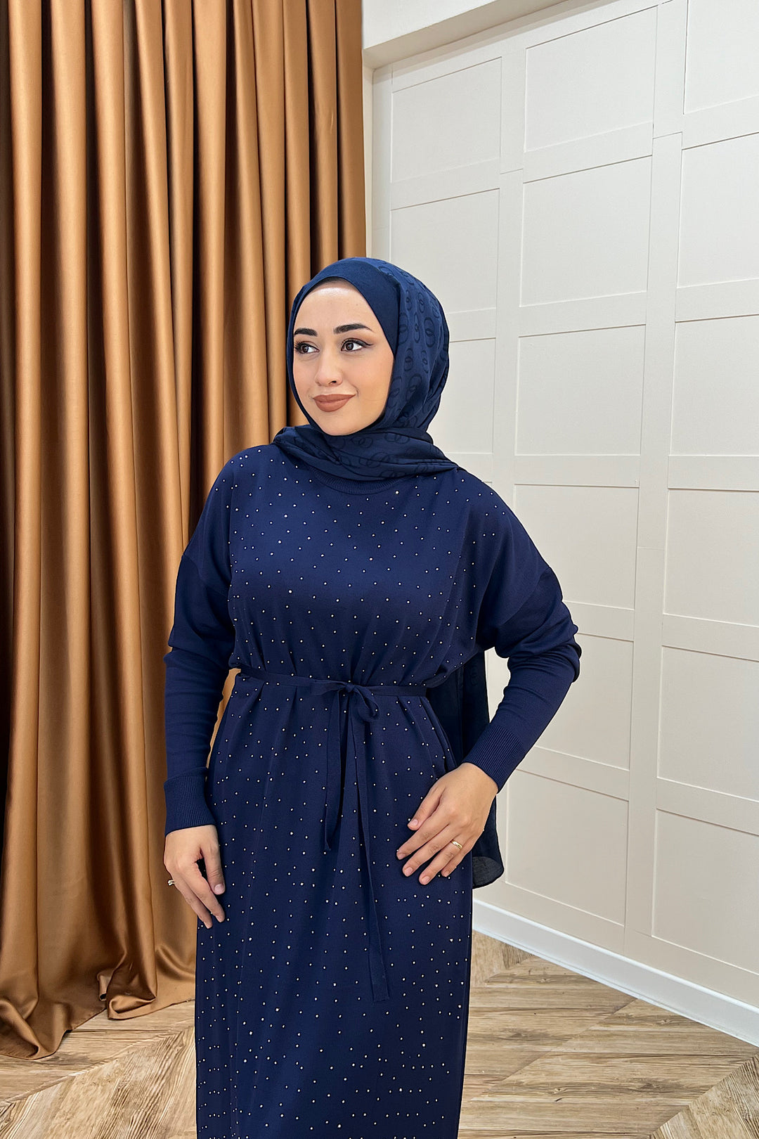 Mabel Taşlı Triko Elbise Lacivert 25270-LACIVERT