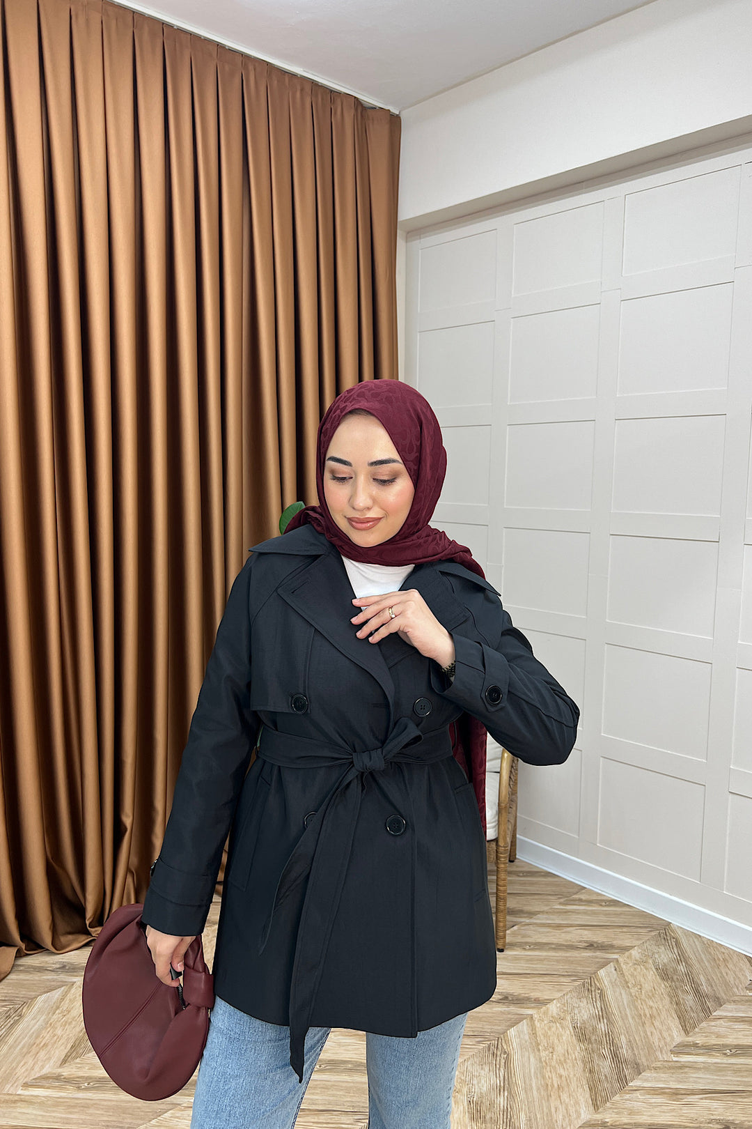Elya Kuşaklı Trençkot Siyah 1006-SIYAH