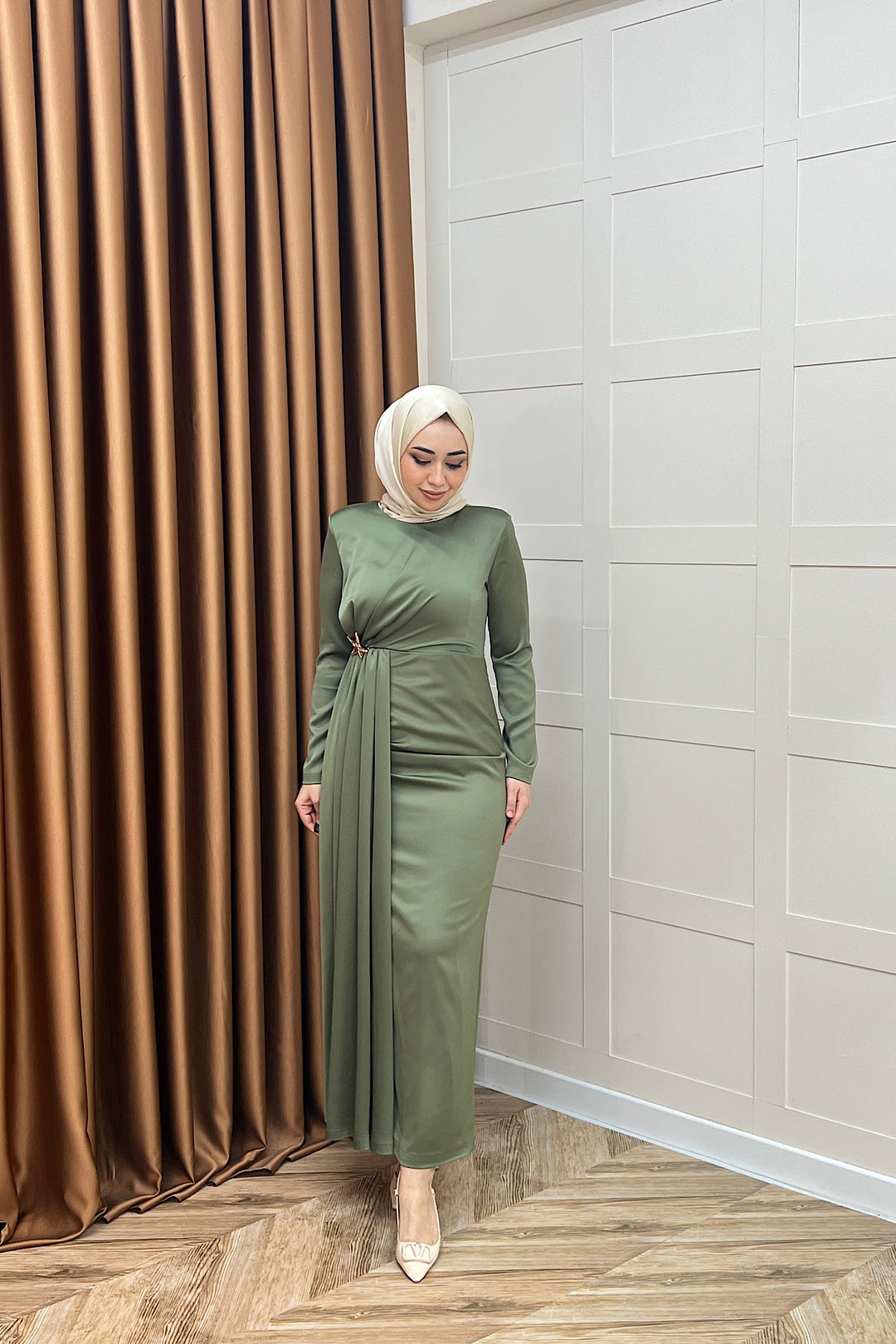 Hazel Saten Abiye Yeşil 3084-YESIL