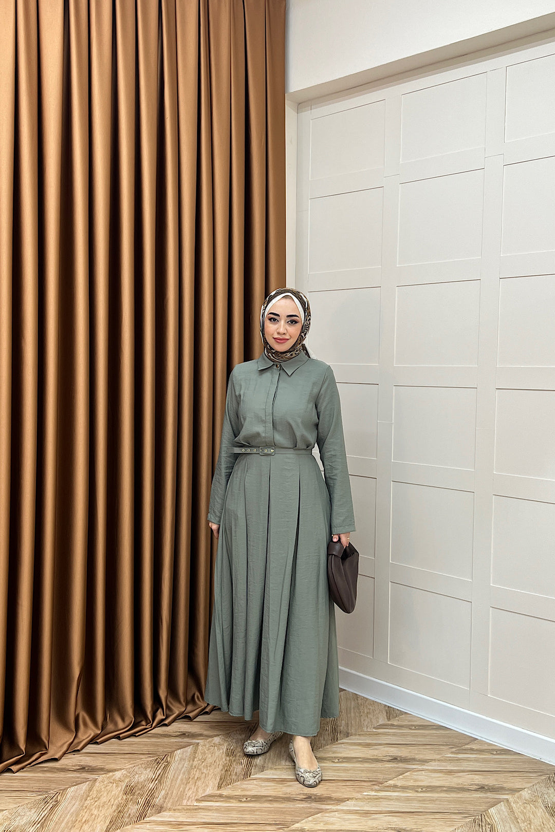 Lunia Kemerli Elbise Yeşil 5010-YESIL