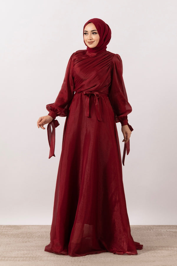 Göğüs Drapeli Abiye Bordo 3023-BORDO