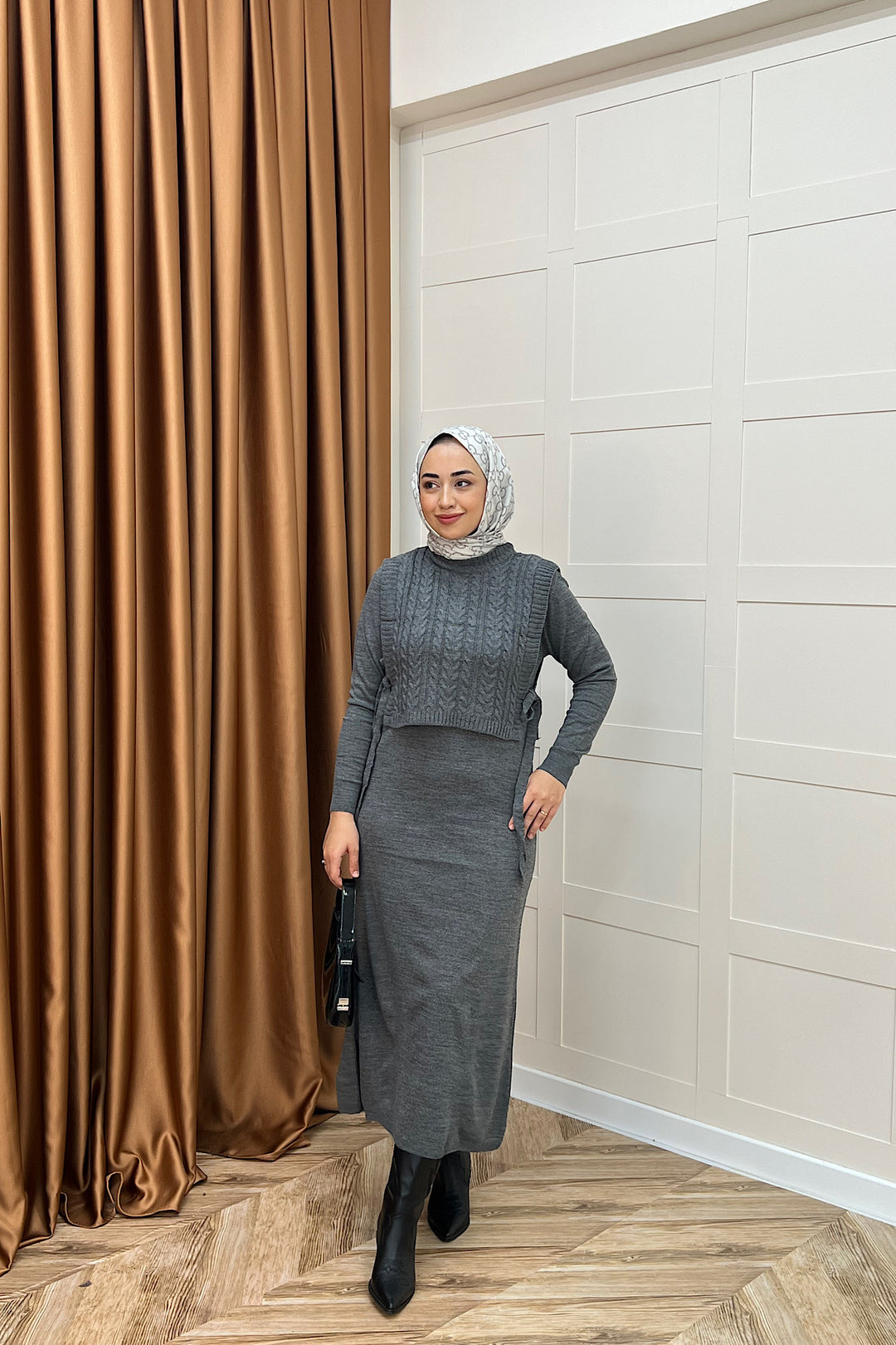 Barles İkili Triko Elbise Gri 25220-GRI