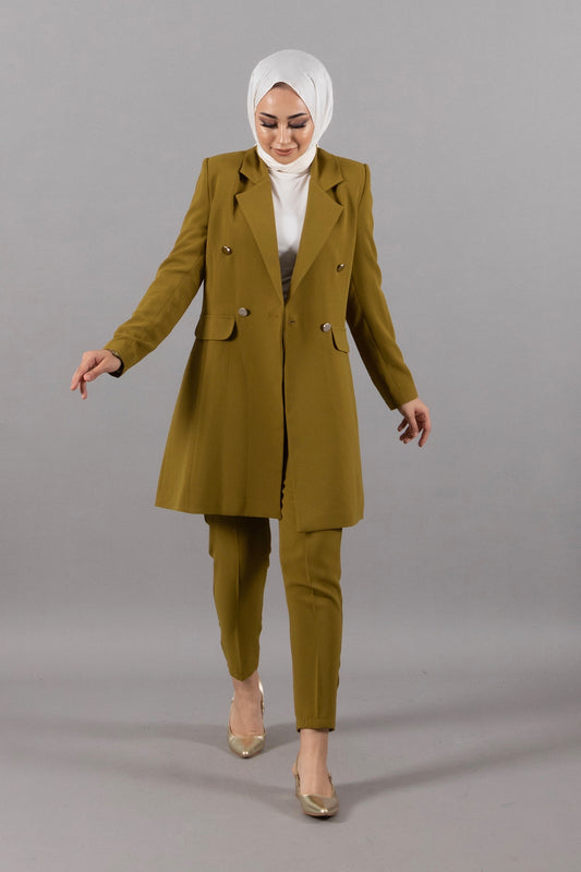 Blazer Ceketli İkili Takım Yağ Yeşili 0393-YAGYESILI