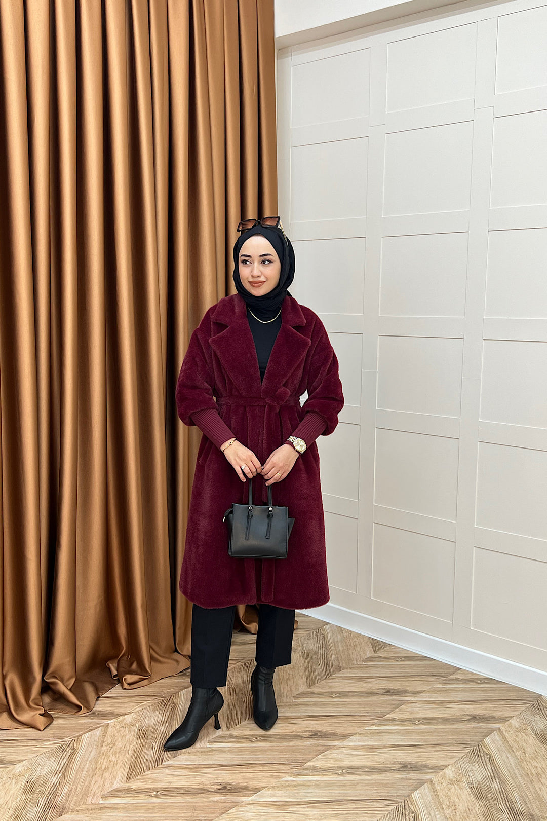 Angora Premium Kumaş Kaban Bordo 5519-BORDO