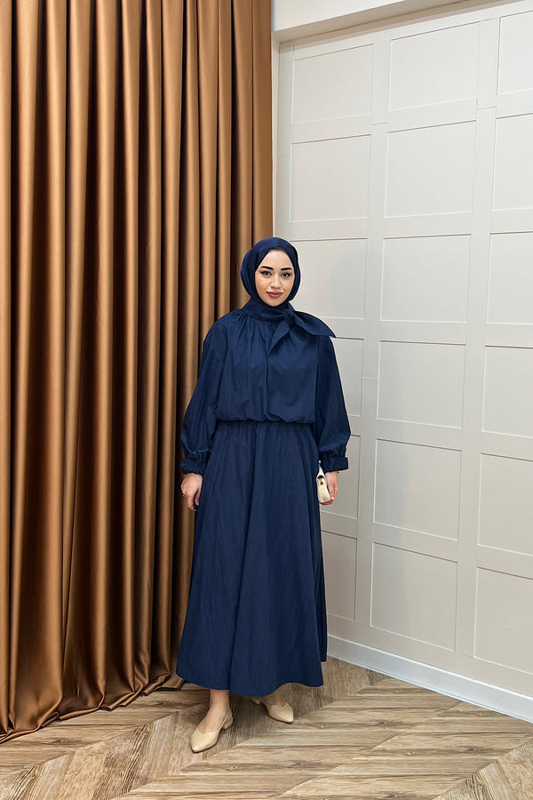 Luna Yaka Fularlı Etek Takım Lacivert 3183-LACIVERT