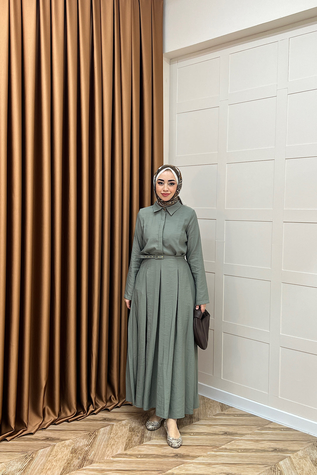 Lunia Kemerli Elbise Yeşil 5010-YESIL