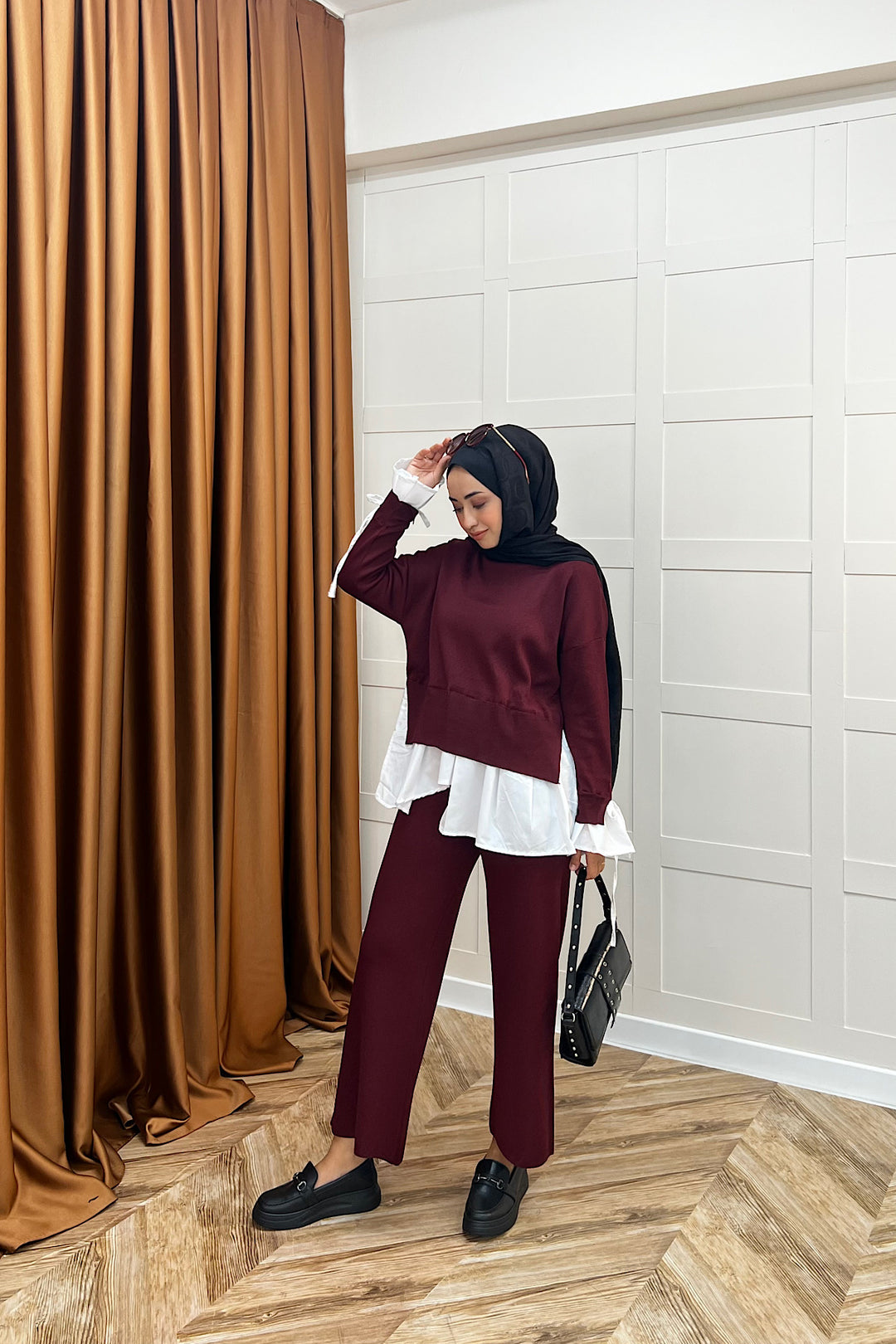 Truva Gömlek Detay Merserize Triko Takım Bordo 25350-BORDO