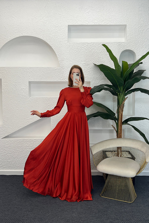Beli Piliseli Saten Abiye Oranj 04340-ORANJ