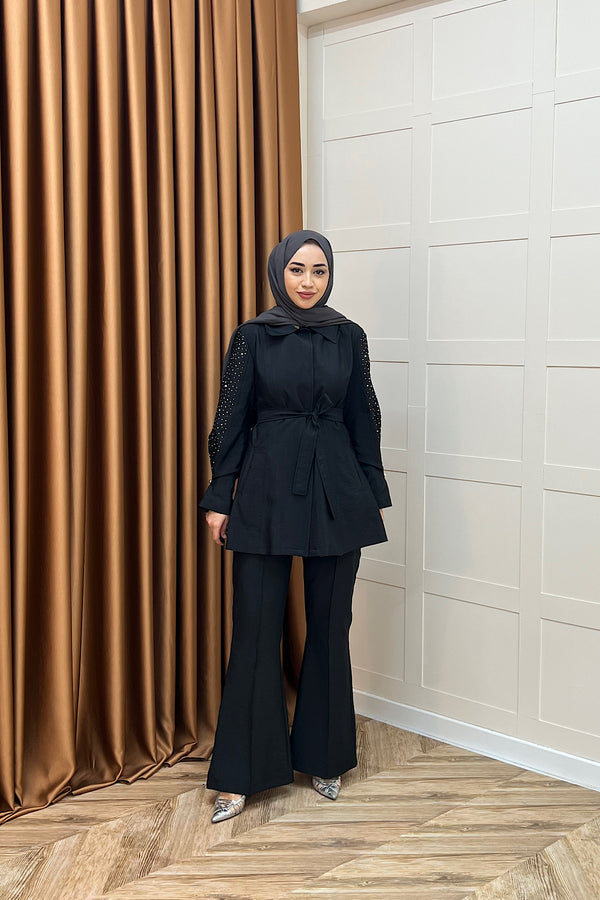 Divine Kolları Taş Detay İkili Takım Siyah 26025-SIYAH