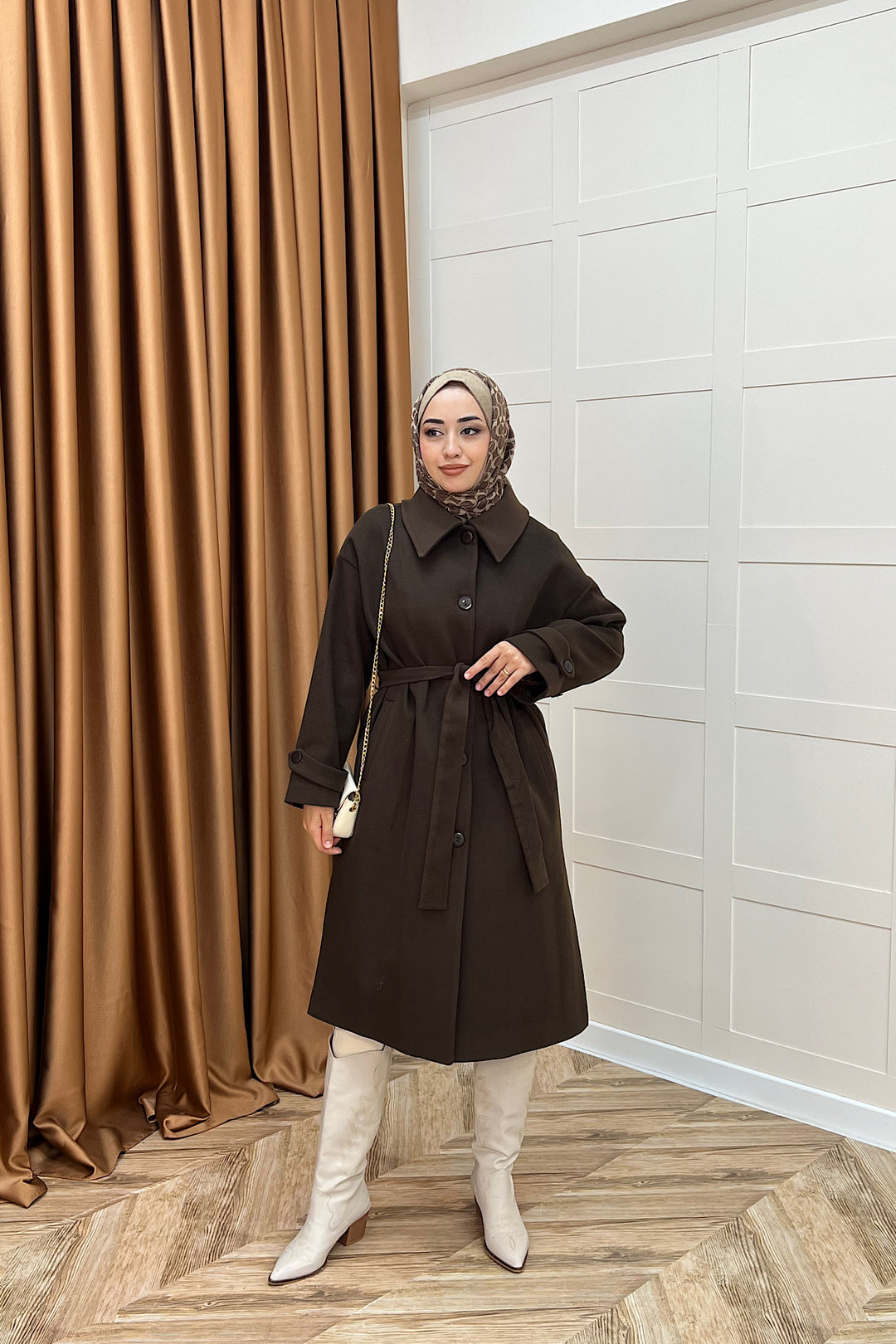 Parla Premium Kumaş Kaban Kahverengi 5516-KAHVERENGI