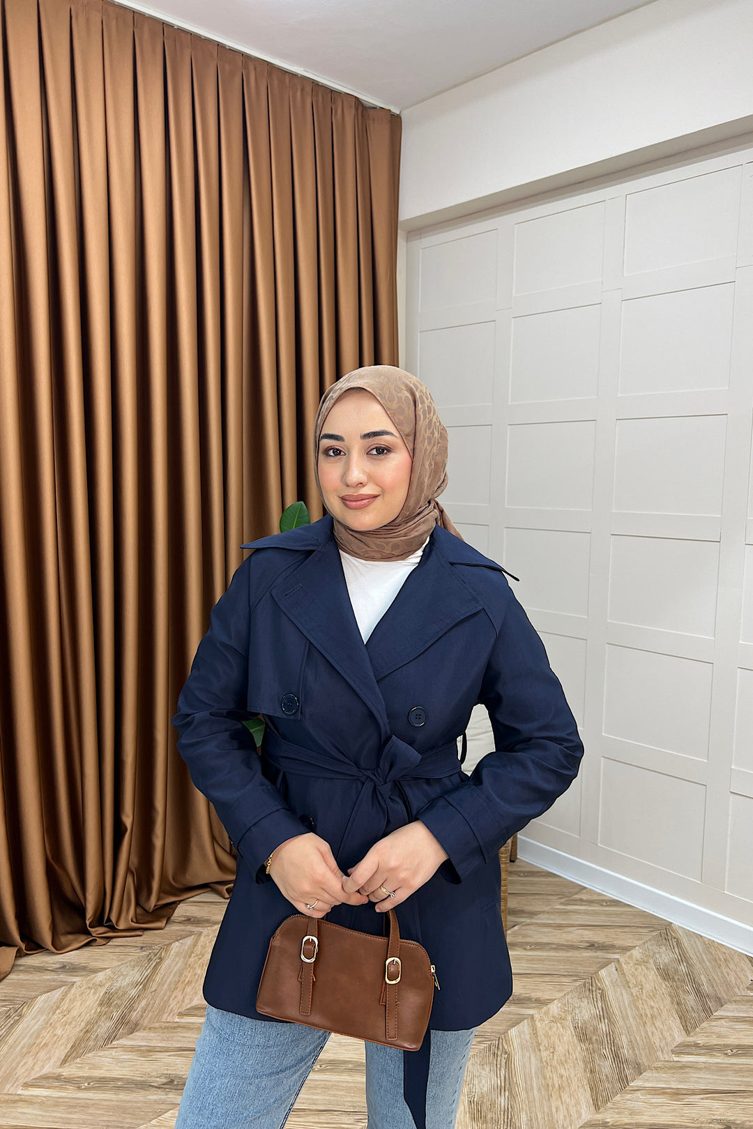Elya Kuşaklı Trençkot Lacivert 1006-LACIVERT