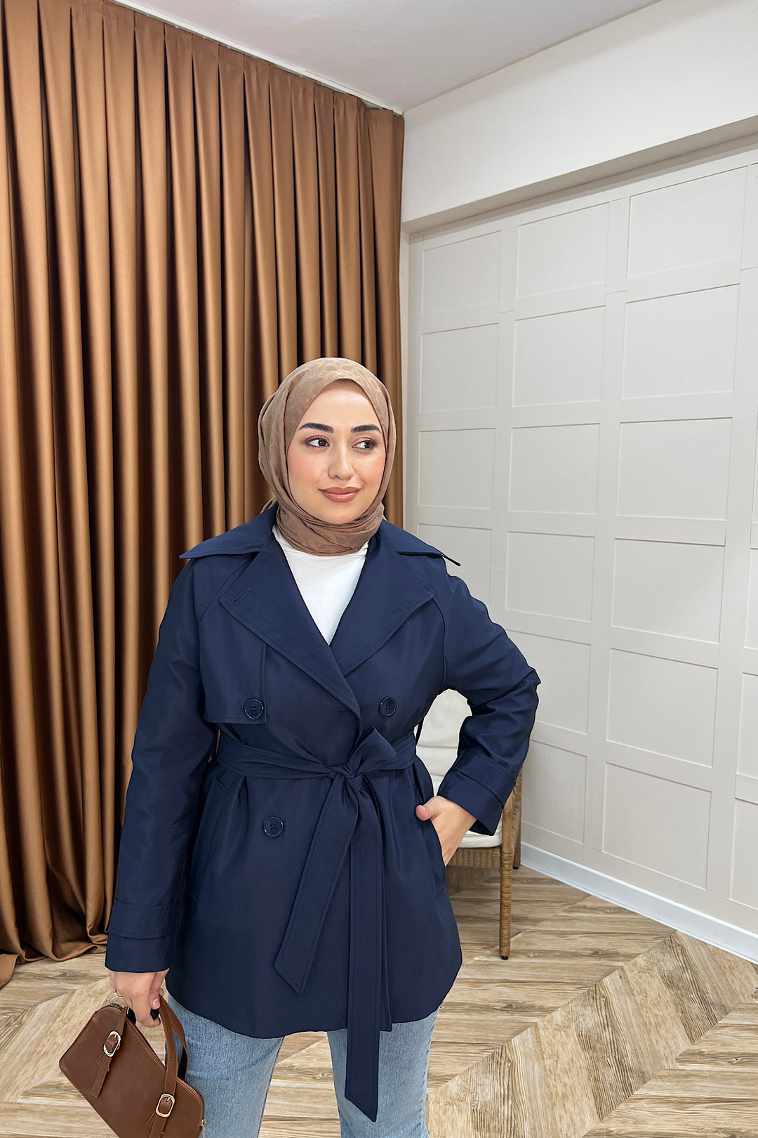 Elya Kuşaklı Trençkot Lacivert 1006-LACIVERT
