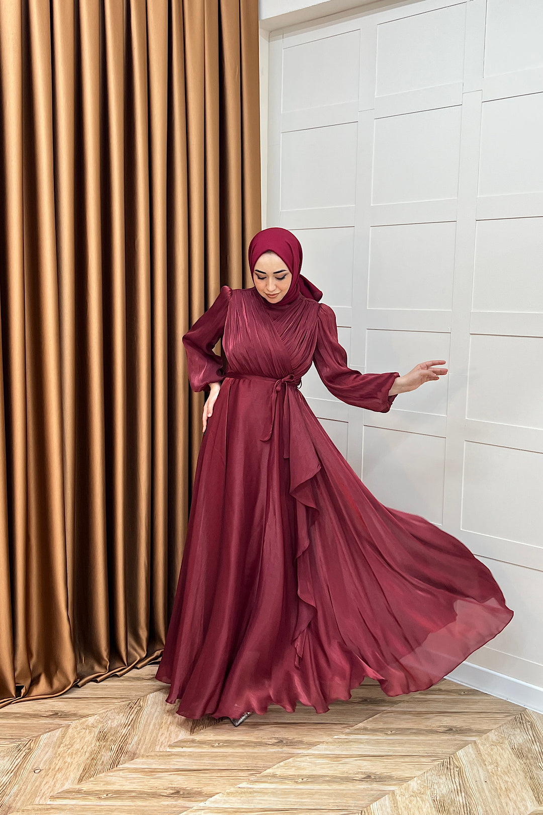 Luna Saten Abiye Bordo 3072-BORDO