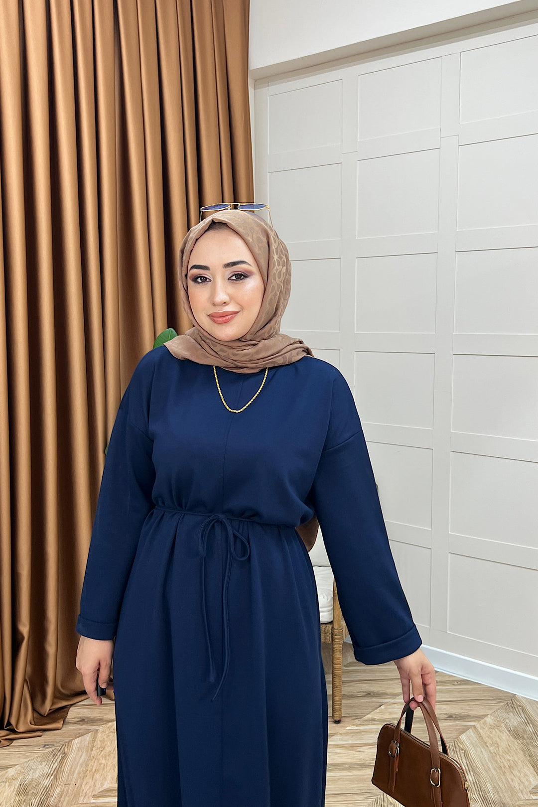 Aura Kuşaklı Elbise Lacivert 3138-LACIVERT
