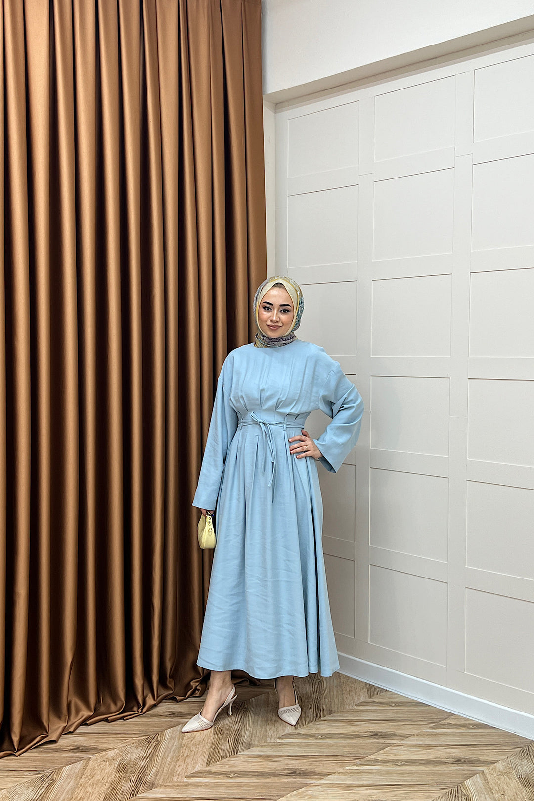 Alya Belden Bağlamalı Elbise Mavi 39020-MAVI