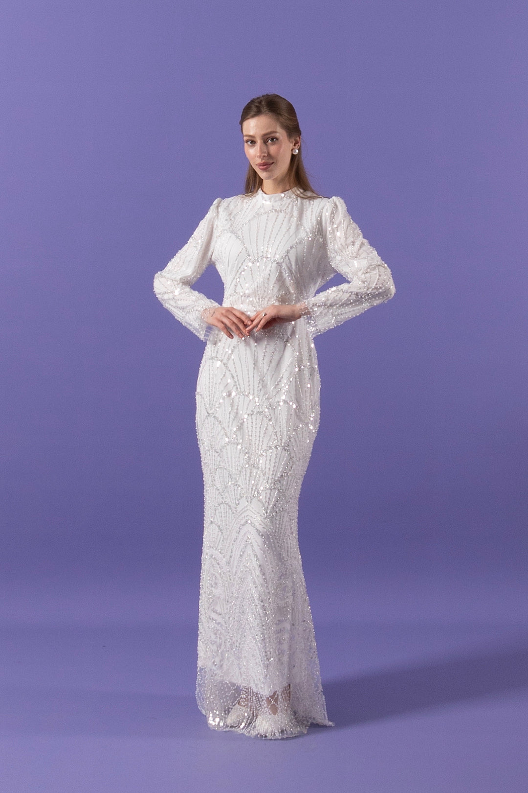 Hazal Tasarım Abiye Beyaz 3020-BEYAZ