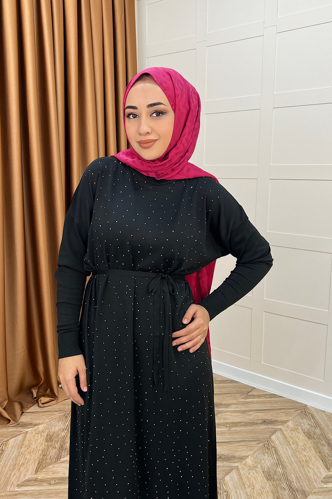 Mabel Taşlı Triko Elbise Siyah 25270-SIYAH