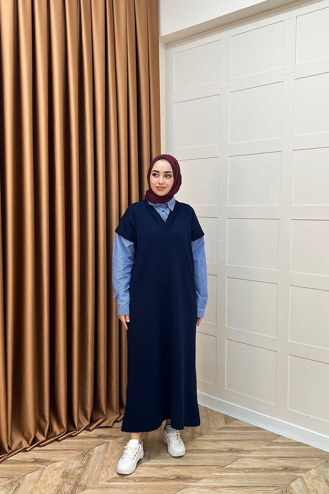 Samira Gömlek Detaylı Triko Elbise Lacivert 241110-LACIVERT