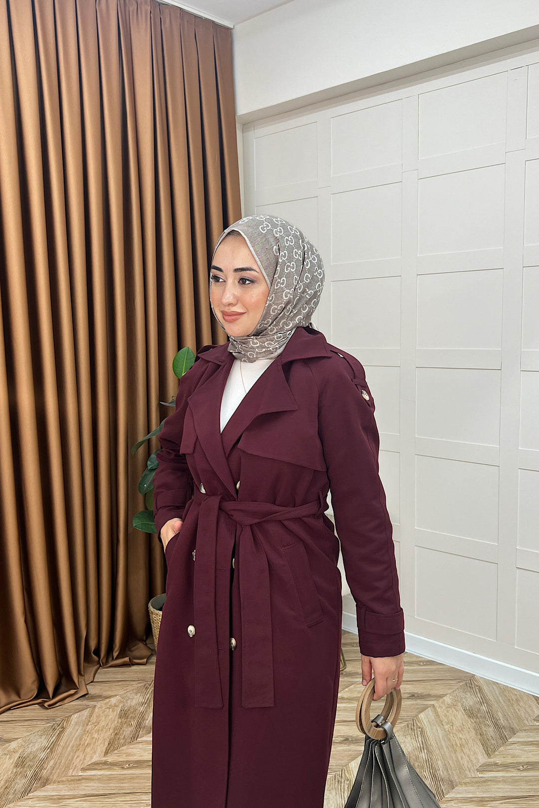 Hazel Astarlı Trençkot Bordo 5532-BORDO