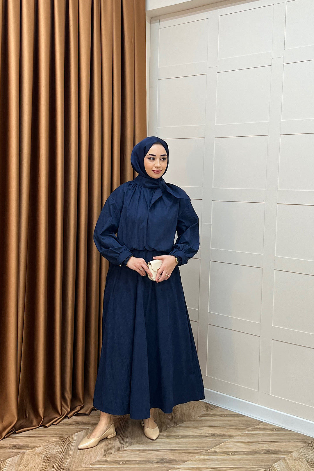 Luna Yaka Fularlı Etek Takım Lacivert 3183-LACIVERT