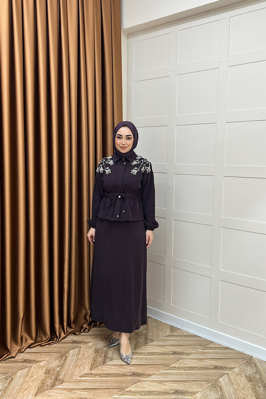Laura Taş İşlemeli Etek Takım Mürdüm 02969-MURDUM