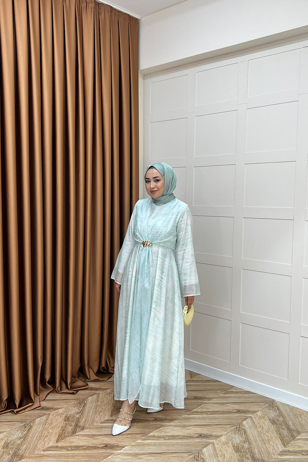 Liana Broş Detay Elbise Mavi 3104-MAVI