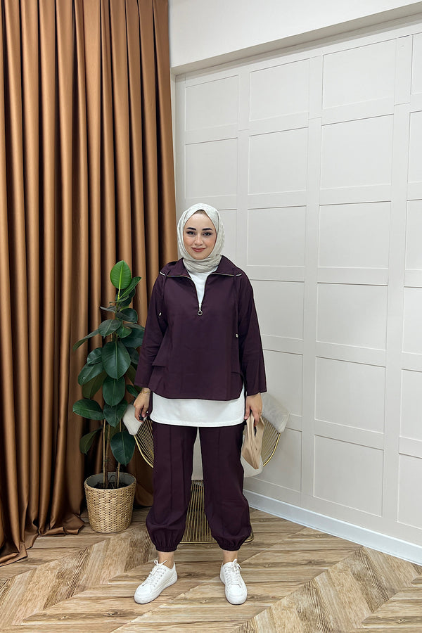 Almira Yarım Fermuar İkili Takım Mürdüm 08370-MURDUM