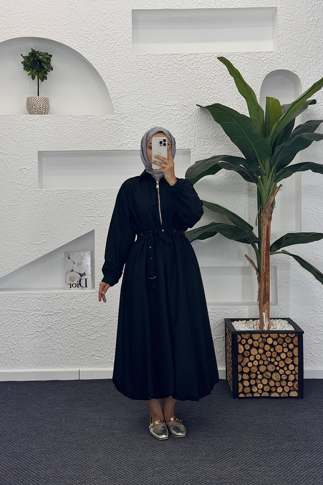 Kemerli Elbise Siyah 9032-SIYAH