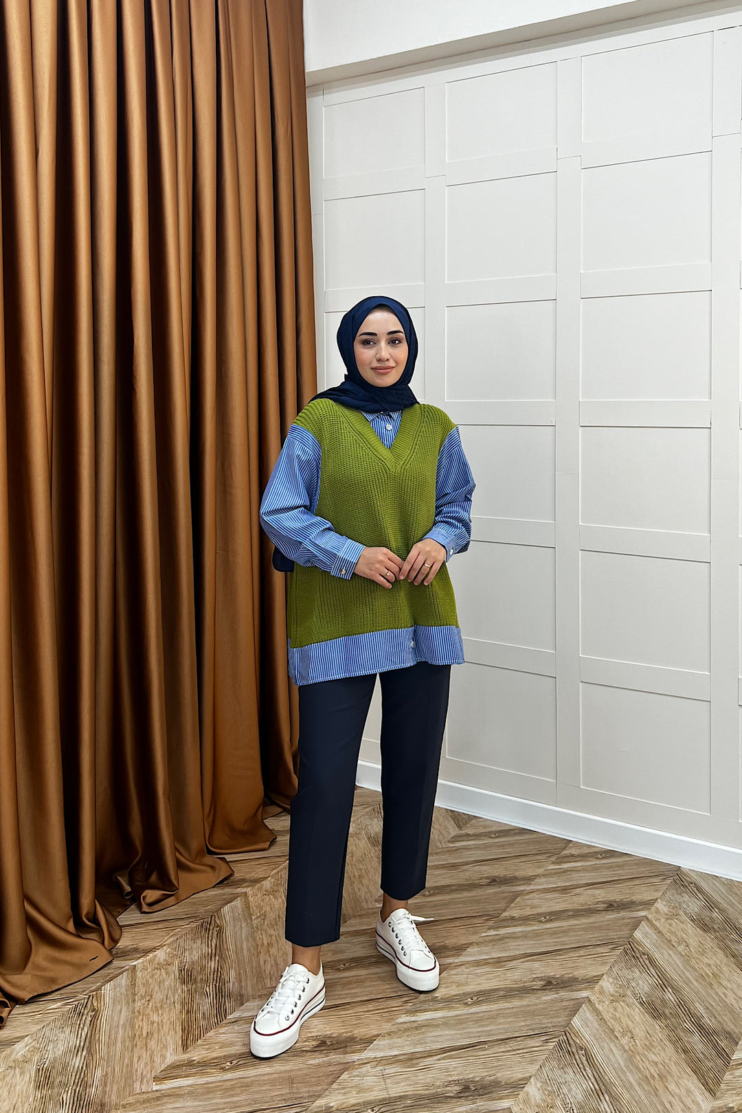 Triko Süveterli Gömlek Yeşil 24730-YESIL