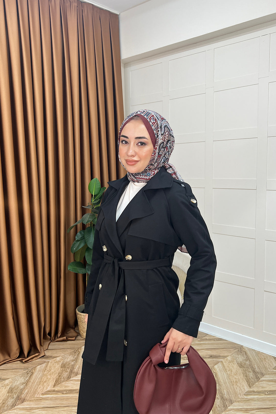 Hazel Astarlı Trençkot Siyah 5532-SIYAH