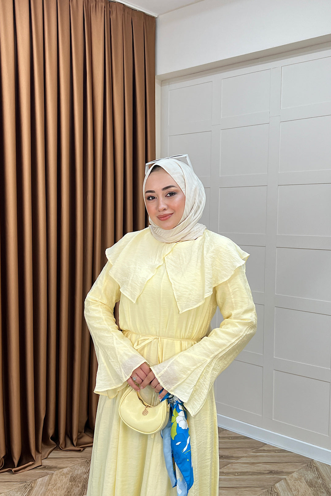 Zeny Yaka Detay Elbise Sarı 4459-SARI