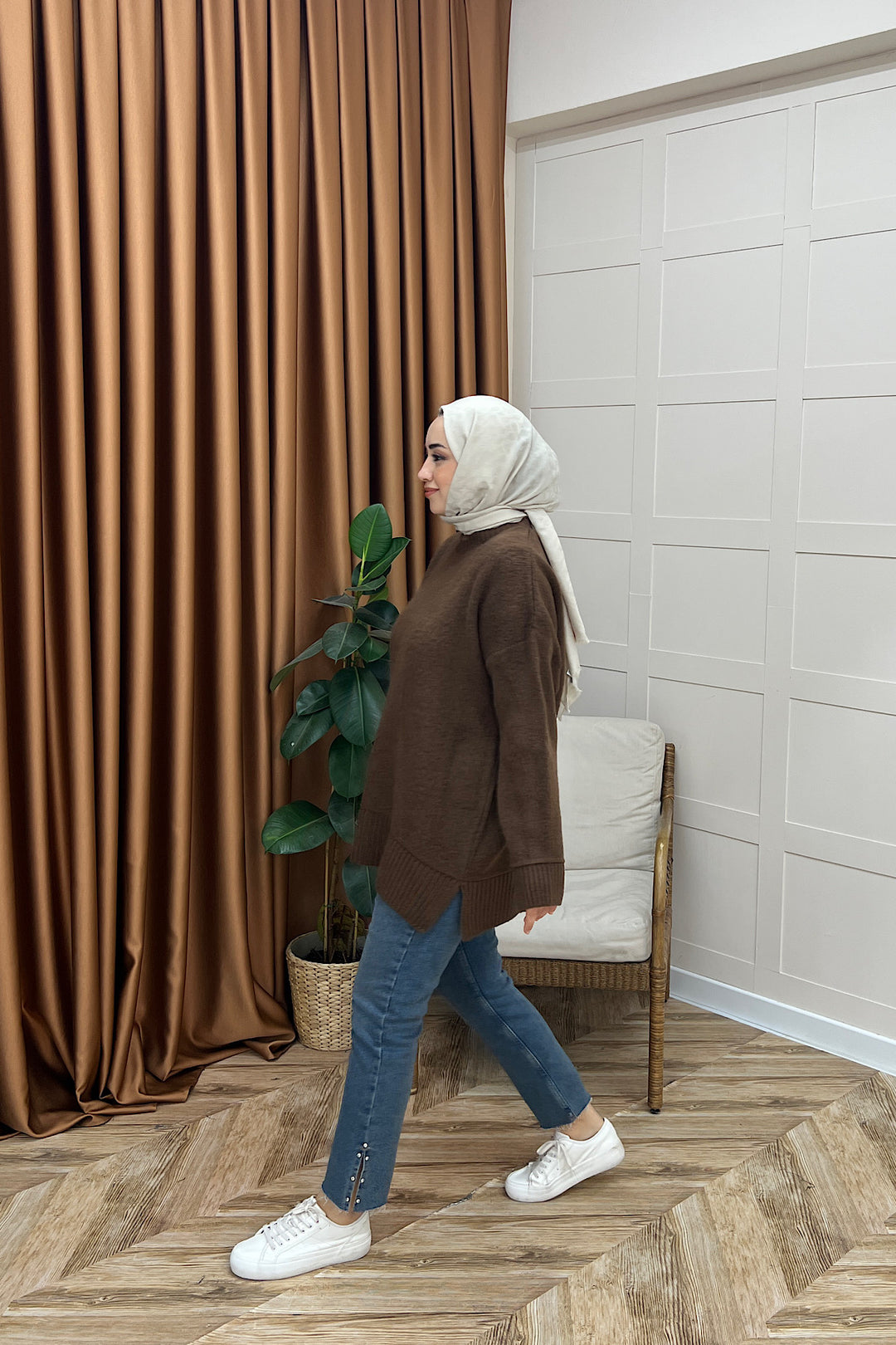 Lones Yumoş Tunik Kahverengi 26194-KAHVERENGI