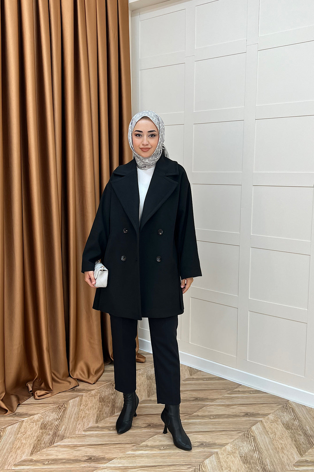 Nuve Premium Kuşaklı Kaban Siyah 5514-SIYAH