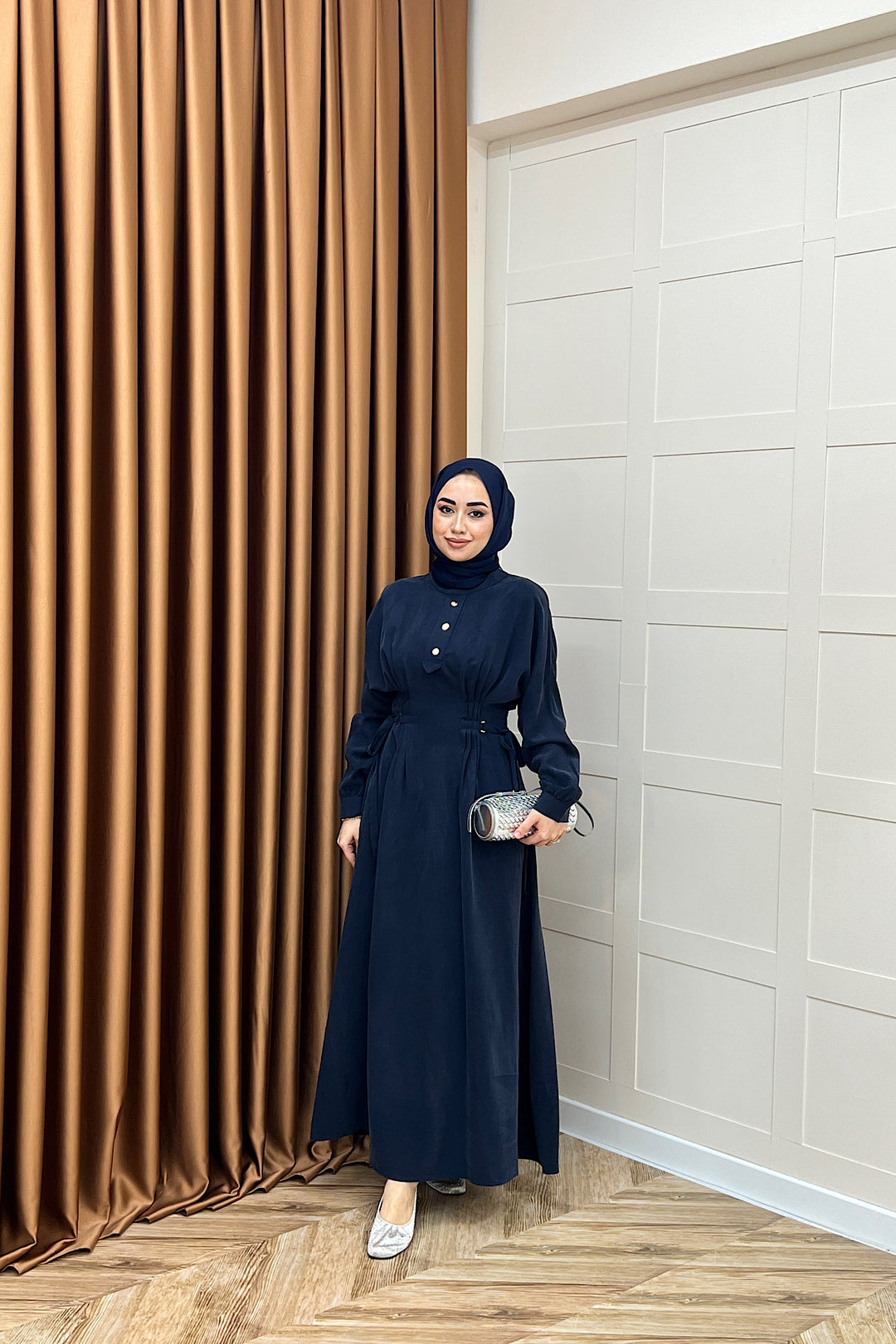 Maya Bel Detay Elbise Lacivert 3034-LACIVERT