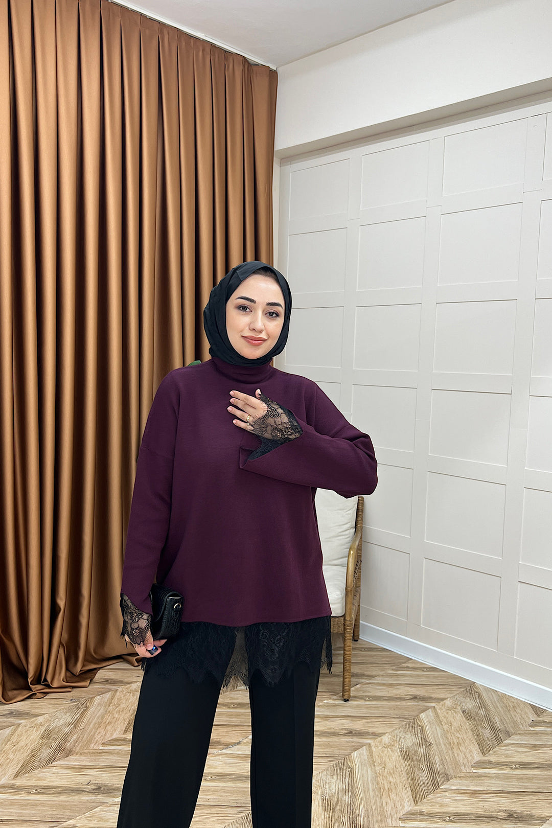 İbiza Dantel Detay Tunik Mürdüm 26200-MURDUM