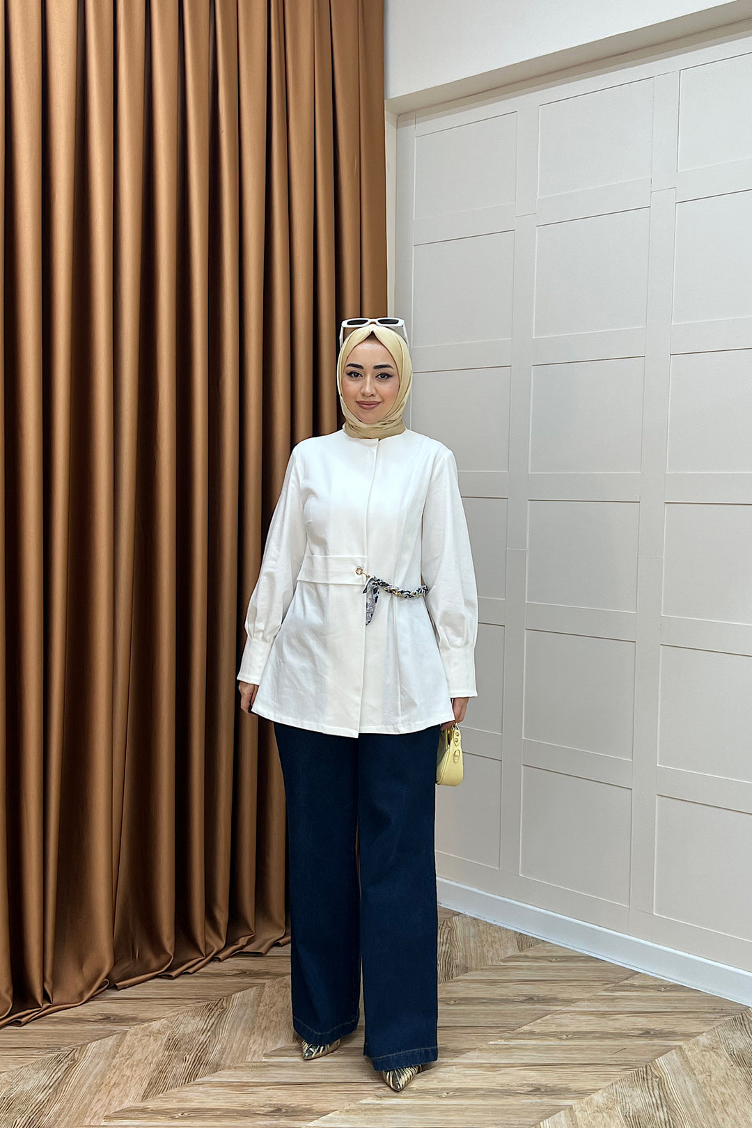 Wanda Fular Kemer Detay Gabardin Kap Beyaz 26029-BEYAZ