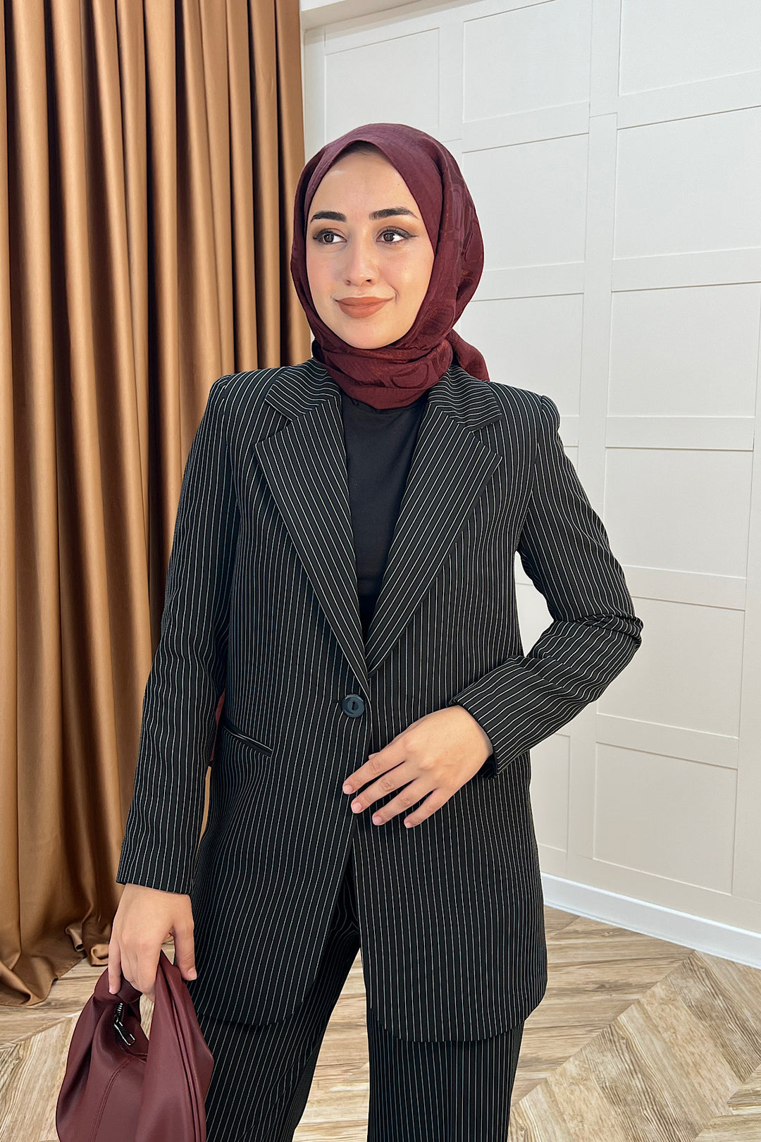 Çizgili Ceket Takım Siyah 6155-SIYAH