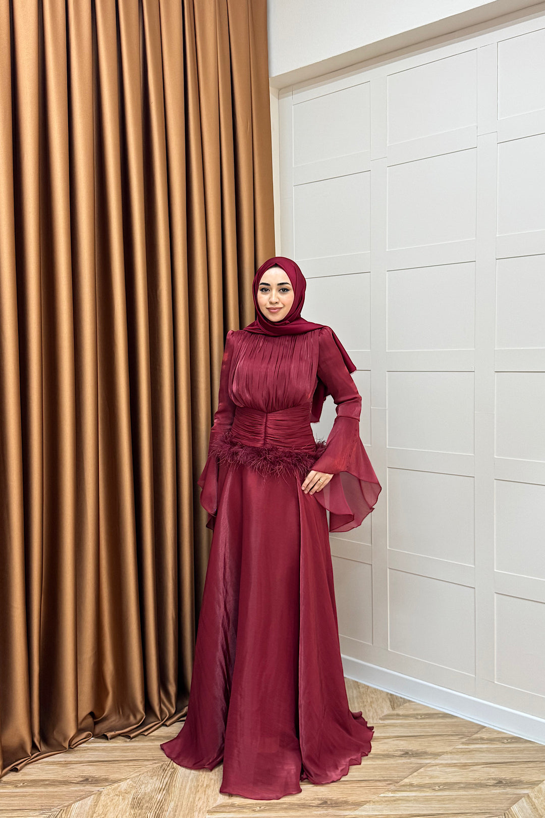 Nova Bel Drapeli Abiye Bordo 3089-BORDO
