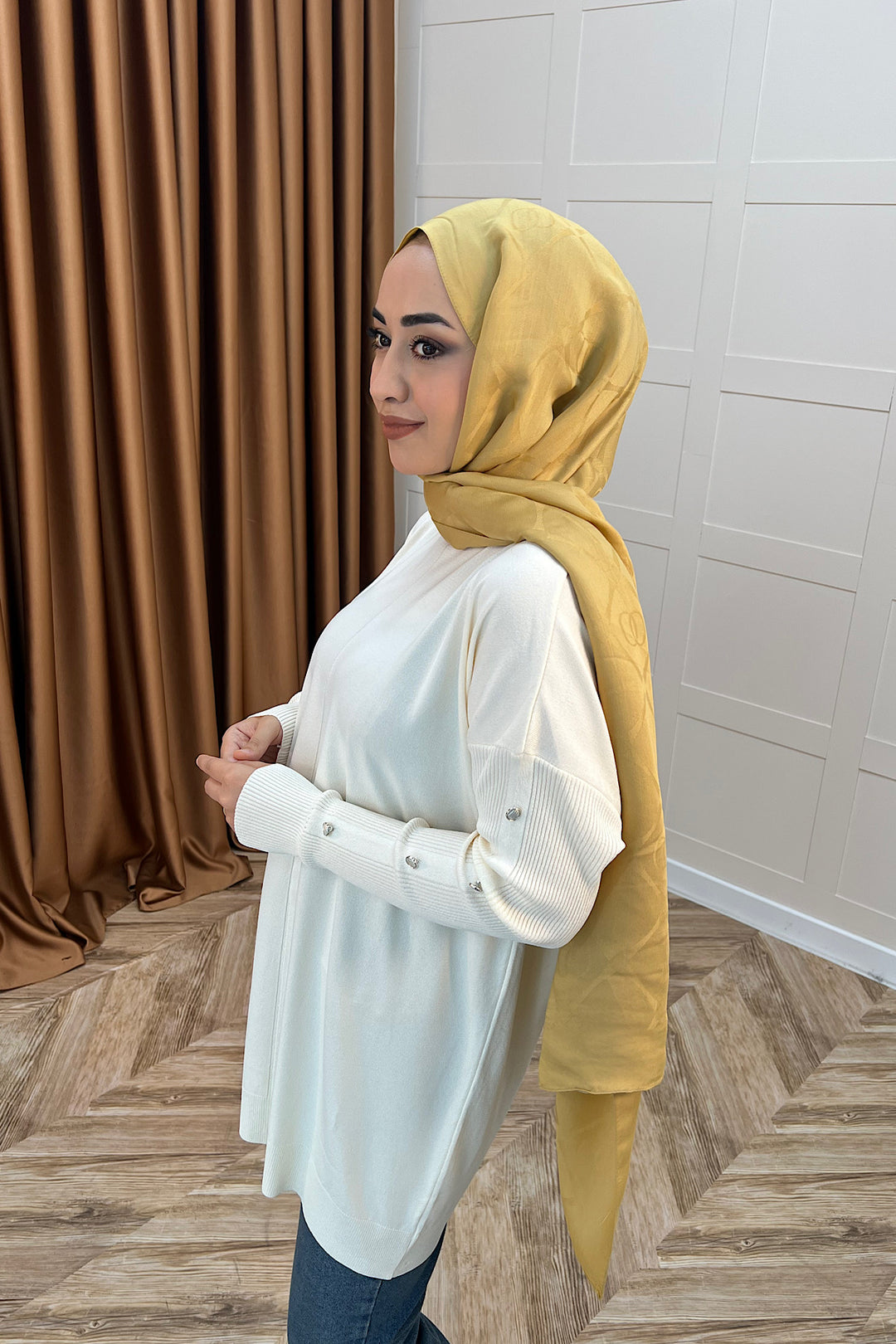 Kol Düğmeli Triko Tunik Ekru 24280-EKRU