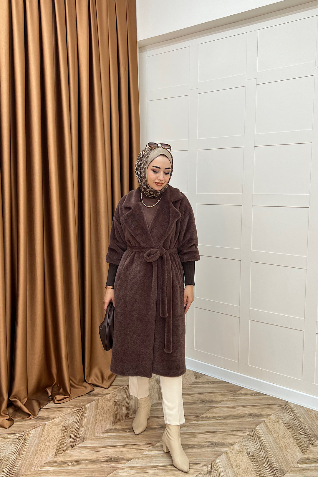 Angora Premium Kumaş Kaban Kahverengi 5519-KAHVERENGI