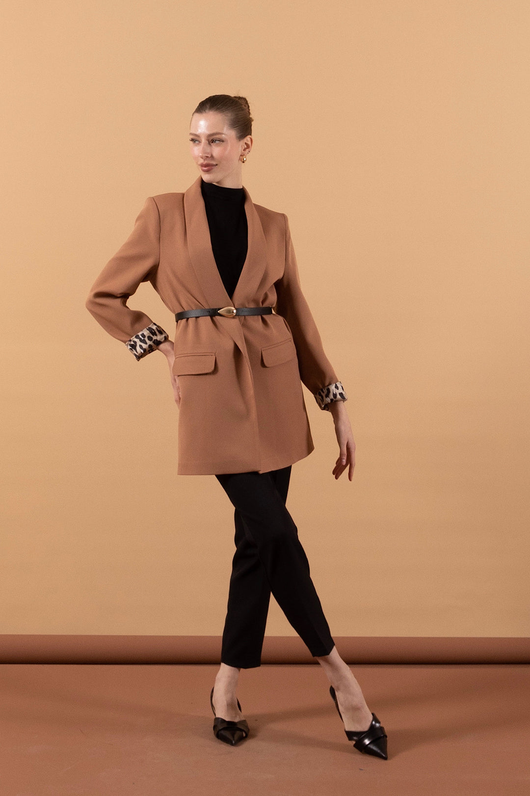 Şal Yaka Blazer Ceket Camel 2030-CAMEL