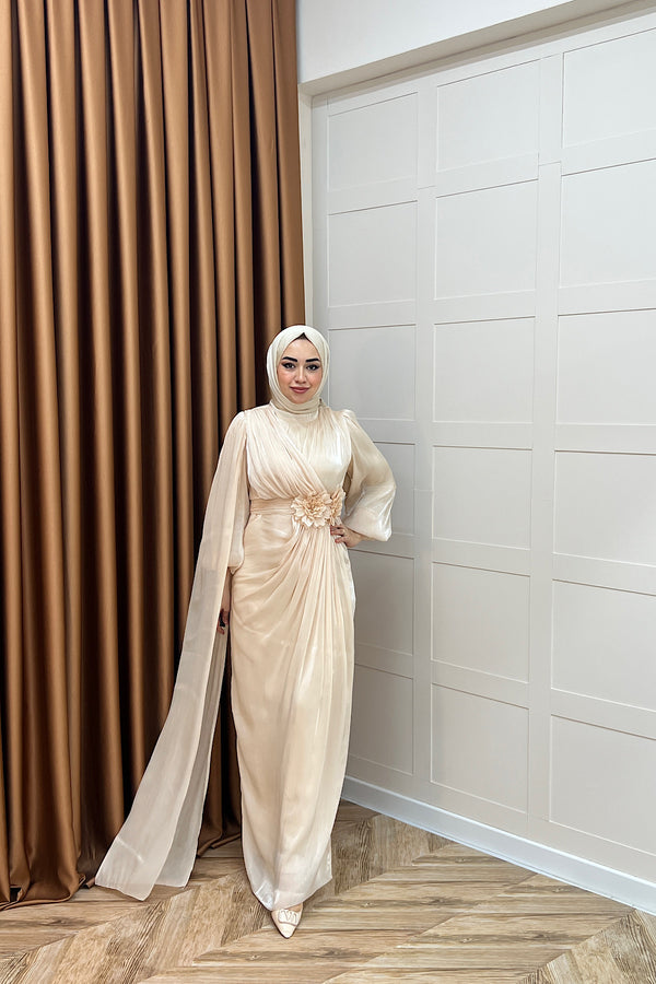 Florida Broş Detay Abiye Krem 03080-KREM