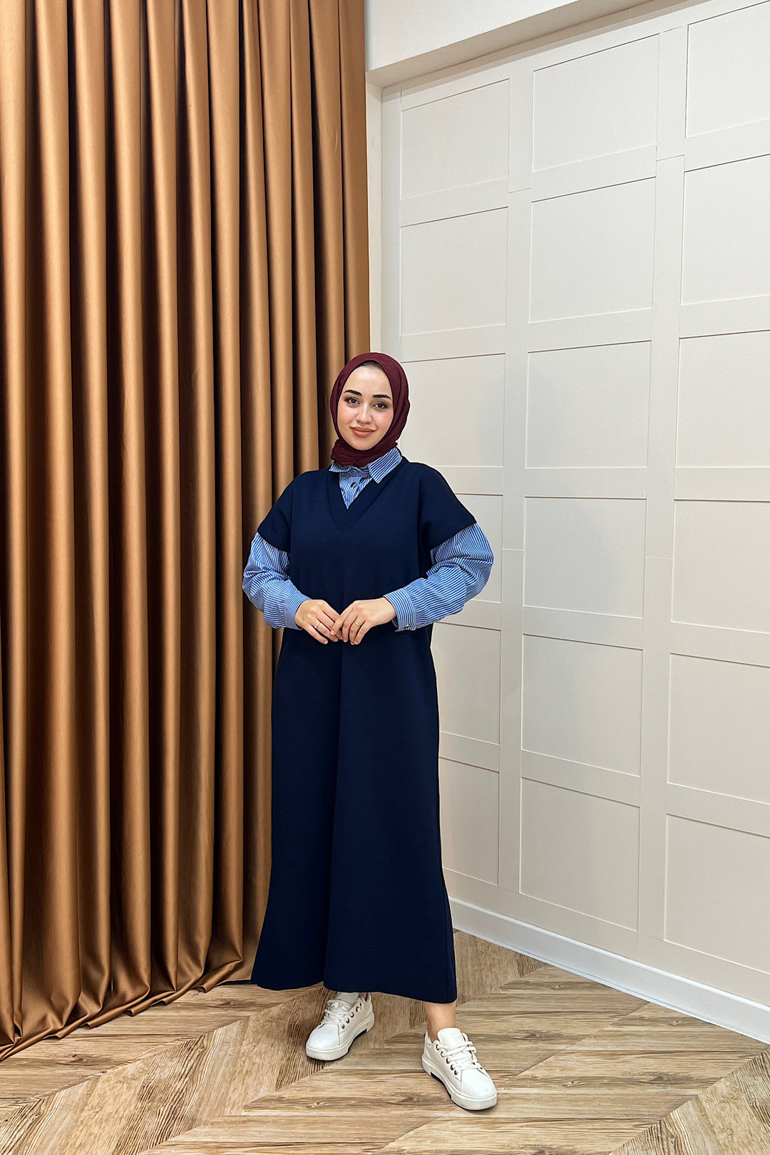 Samira Gömlek Detaylı Triko Elbise Lacivert 241110-LACIVERT