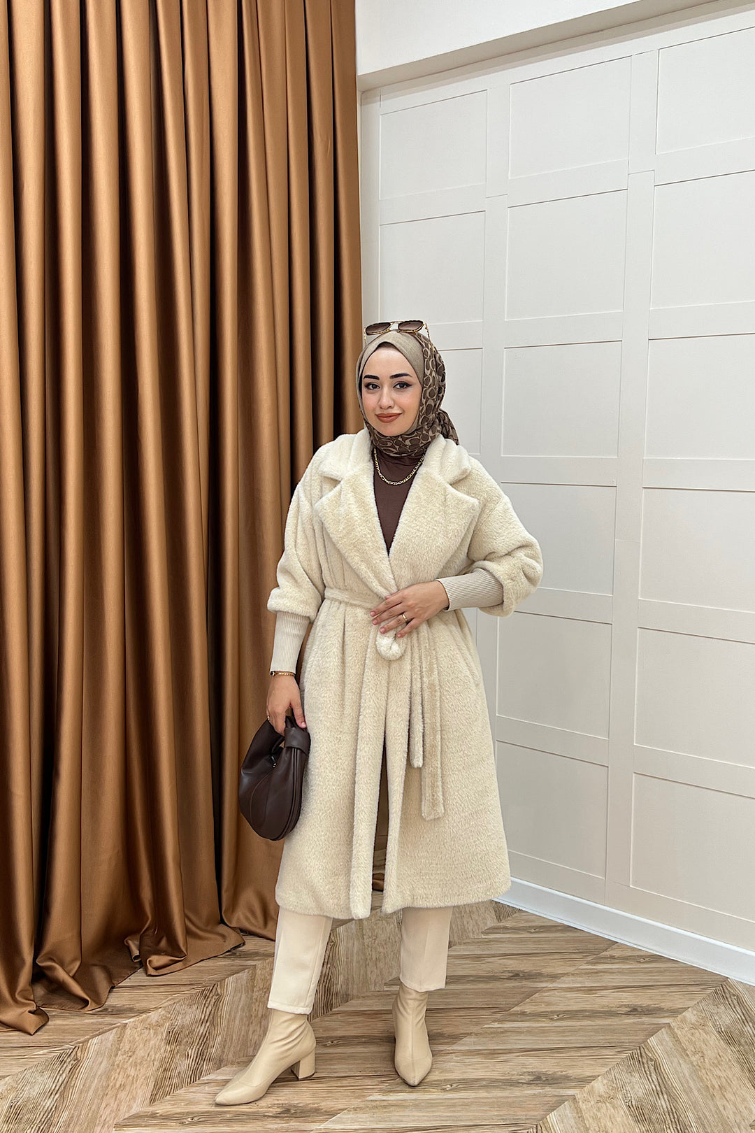 Angora Premium Kumaş Kaban Krem 5519-KREM