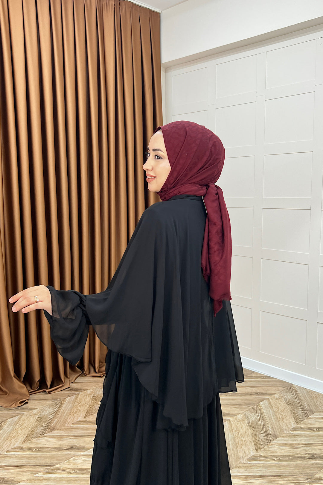 Lovely Şifon Fırfırlı Elbise Siyah 02001-SIYAH